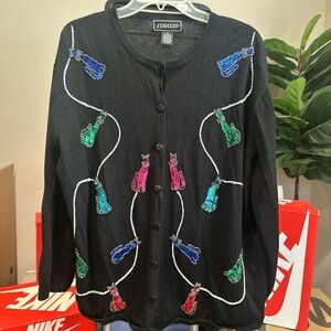 Black Cardigan with Colorful Embroidery